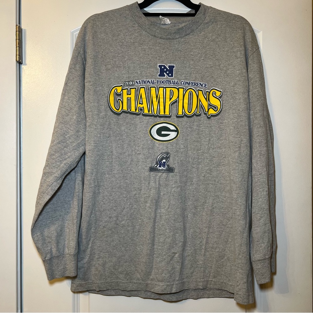 Green Bay Packers T Shirt Mens Large Grey Delta 2010 Conference Champions NFL